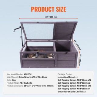 VEVOR  Ξύλινο Σπίτι Χελώνας Εσωτερικού & Εξωτερικού Χώρου 2 Δωματίω...