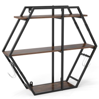 Costway Βιομηχανικό Εξάγωνο Τοιχοραφιέρα 3 Επιπέδων με Διακοσμητικά...