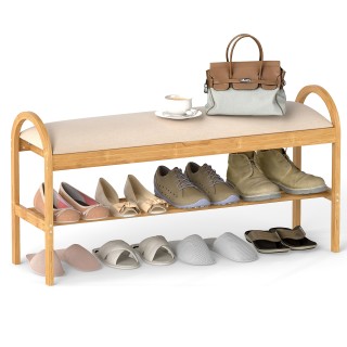 Costway Παπουτσοθήκη Μπαμπού 51 x 31 x 101 cm με Επένδυση και Καπάκ...