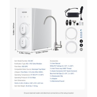 VEVOR Σύστημα Αντίστροφης Όσμωσης 400 GPD 8-Σταδίων Χωρίς Δεξαμενή ...