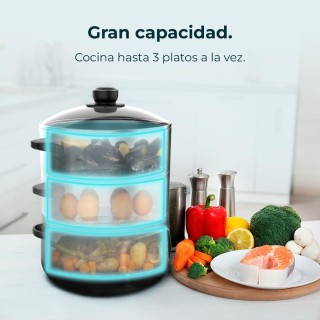 Ηλεκτρικός Ατμομάγειρας 1300W με 3 Δοχεία από Ανοξείδωτο Ατσάλι 10l...