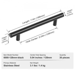 VEVOR  30 Μαύρα Λαβές Ντουλαπιών 128mm από Ανοξείδωτο Ατσάλι  CJLSB...