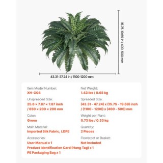 VEVOR Τεχνητές Φτέρες Βοστώνης 2 Τεμάχια 50 Κλαδιά Εσωτερική Εξωτερ... VEVOR Τεχνητές Φτέρες Βοστώνης 2 Τεμάχια 50 Κλαδιά Εσωτερική Εξωτερ...