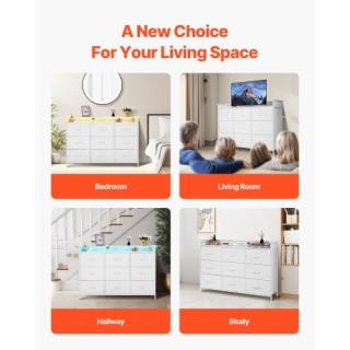 VEVOR Λευκή Ψηλή Συρταριέρα με LED & Πρίζα 3LZWCTJ9C1C5IREUAV2