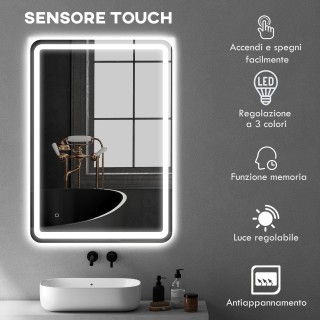 HOMCOM Καθρέφτης Μπάνιου LED 70x100cm με Touch και Αντιθαμβωτική Λε...