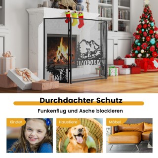 Costway Διακοσμητικό Προστατευτικό Τζακιού με Σχέδιο Ελάφι - Τρίπτυ...