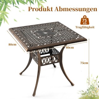 Costway Τραπέζι Βεράντας με Οπή Ομπρέλας - Τετράγωνο και Ανθεκτικό ...