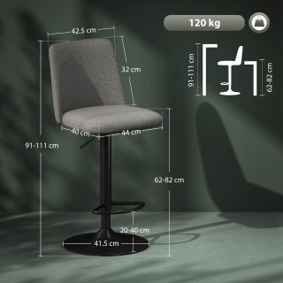 HOMCOM 2 Περιστρεφόμενα Σκαμπό Μπαρ, Ύφασμα Λινό, 44x53x91-111 εκ, ...