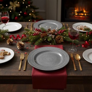 Galileo Στρογγυλό πιάτο από πλατίνα, γυάλινο, 32 εκ., με μεταλλικό ...