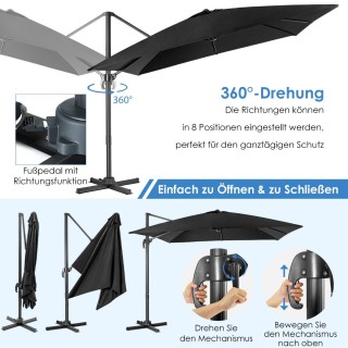 Costway Ομπρέλα Ήλιου 300 x 300 cm τετράγωνη με μανιβέλα Μαύρη NP11... Costway Ομπρέλα Ήλιου 300 x 300 cm τετράγωνη με μανιβέλα Μαύρη NP11...