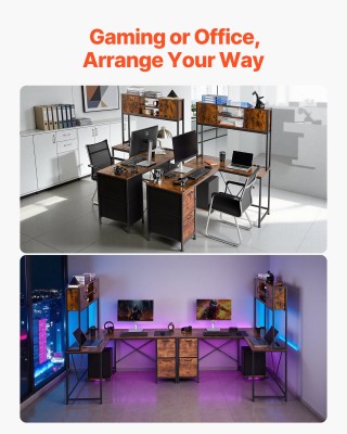 VEVOR Γραφείο Gaming Σχήματος L με LED Φώτα, Γωνιακό Γραφείο Υπολογ...