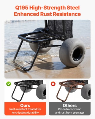 VEVOR Καρότσι Παραλίας με Μεγάλες Ρόδες για Άμμο, Πτυσσόμενο, Ρυθμι...