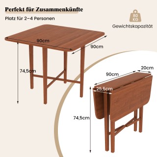 Τετράγωνο Ξύλινο Τραπέζι Φαγητού για 2-4 Άτομα με Αναδιπλούμενες Πρ...