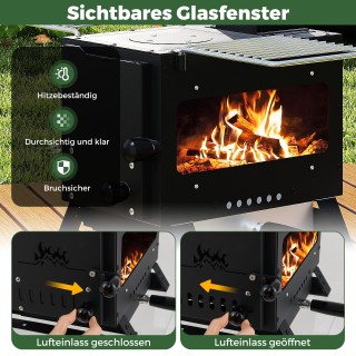 Costway Φορητός Ξυλόφουρνος Μαγειρέματος με Κατσαρόλα & Γκριλ για Κ...