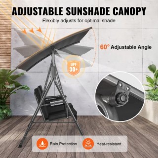 Διθέσια Κούνια Βεράντας VEVOR με Ρυθμιζόμενο Σκίαστρο Μαύρη  TJQQ71...