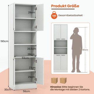 Costway Υψηλό Ντουλάπι Κουζίνας με Πόρτες & Ράφια 56 x 30 x 190 cm ...