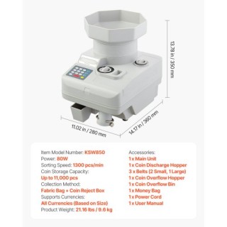 VEVOR Επαγγελματικός Μετρητής Κερμάτων με Οθόνη LED ικανός για 1100... VEVOR Επαγγελματικός Μετρητής Κερμάτων με Οθόνη LED ικανός για 1100...