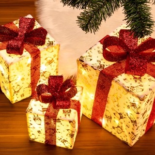 BAKAJI  Σετ 3 Πακέτα Δώρα Φωτεινά Χριστουγέννων με Κόκκινη Κορδέλα ...