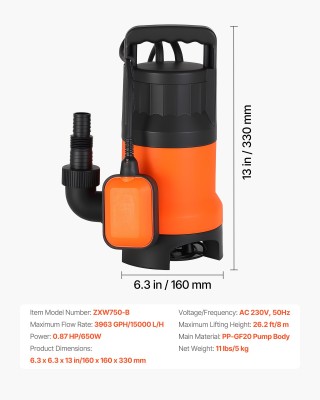 VEVOR Υποβρύχια Αντλία Ομβρίων Υδάτων 650W, Μέγιστη Παροχή 15,000 L... VEVOR Υποβρύχια Αντλία Ομβρίων Υδάτων 650W, Μέγιστη Παροχή 15,000 L...