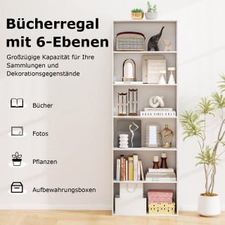 Costway Λευκή Βιβλιοθήκη με 2 Σετ Στερέωσης Ασφαλείας - Ελεύθερης Σ...