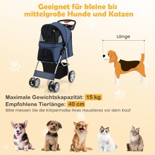 Costway  Καροτσάκι Κατοικίδιων έως 15 κιλά, Σκούρο Μπλε, 81 x 45 x ...