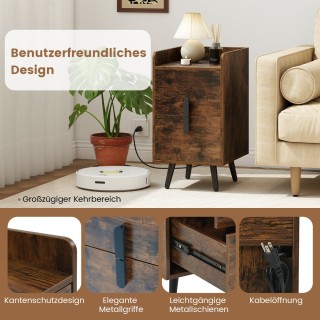 Costway Στενό Κομοδίνο με Σταθμό Φόρτισης, Δύο Συρτάρια και Μεταλλι...