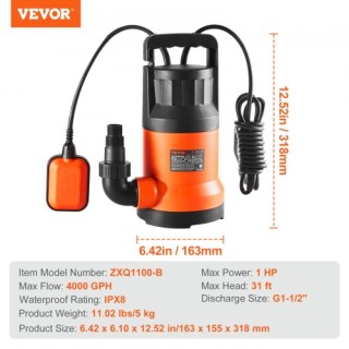 Υποβρύχια Αντλία VEVOR 700W 4148 GPH QSSZBSL10HP08XUGUV2 Υποβρύχια Αντλία VEVOR 700W 4148 GPH QSSZBSL10HP08XUGUV2