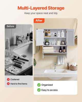 VEVOR Δίφυλλη Ντουλάπα Τοίχου Μπάνιου με Ρυθμιζόμενο Ράφι, 23x8x27 ...