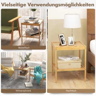 Costway Σετ 2 Τεμαχίων Κομοδίνα από Μπαμπού 2 Επιπέδων 40 x 40 x 45...