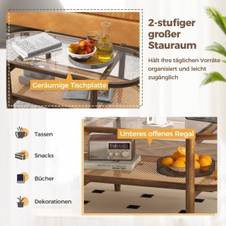 Costway Διπλό Τραπεζάκι Καφέ με Αποθηκευτικό Χώρο από Ακακία και Γυ... Costway Διπλό Τραπεζάκι Καφέ με Αποθηκευτικό Χώρο από Ακακία και Γυ...