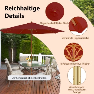 Costway  Εντυπωσιακή Κόκκινη Ξύλινη Ομπρέλα με Μπαμπού Υποστηρίγματ...