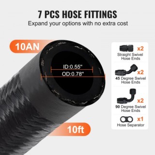 Σετ Σωλήνα Καυσίμου VEVOR 10AN, 10 FT, με 7 Προσαρμογείς, Μαύρο  QC...