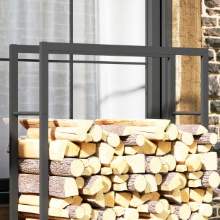 Outsunny  Εξωτερική και Εσωτερική Αποθήκη Ξύλων με Ρόδες, Ξυλαποθήκ...