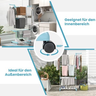 Costway Πτυσσόμενη Απλώστρα Ρούχων 3 Επιπέδων 127 x 63 x 171 cm Μπλ...