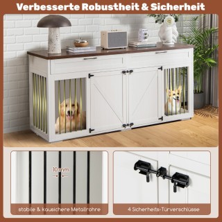 Costway Πολυλειτουργικός Λευκός Κλουβί Σκύλου με 2 Πόρτες & Συρτάρι...