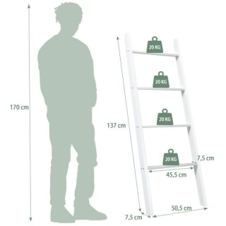 Ξύλινη Ραφιέρα - Σκάλα Τοίχου 50 x 7,5 x 137 cm  Χρώματος Λευκό  CO...