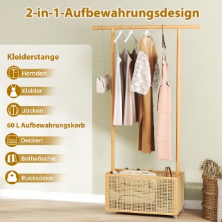 Costway Βάση Ρούχων από Μπαμπού με Ρατάν Καλάθι Αποθήκευσης & Ρόδες... Costway Βάση Ρούχων από Μπαμπού με Ρατάν Καλάθι Αποθήκευσης & Ρόδες...