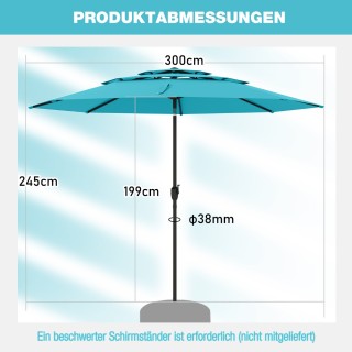 Costway Ισχυρή και Σταθερή Ομπρέλα Κήπου 300 cm με Μανιβέλα και Κλί...