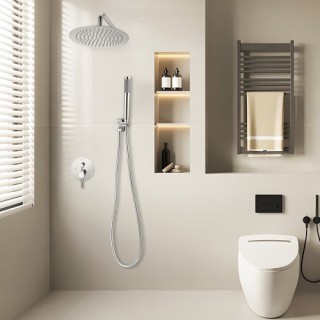 VEVOR Σετ Ντους με Στρογγυλή Κεφαλή 10 και Χειρός σε Ασημί Χρώμιο B...