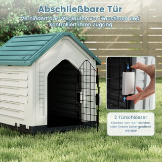 Costway Πλαστικό Σπιτάκι Σκύλου με Κλειδωτή Πόρτα και Αερισμό, Μπλε...