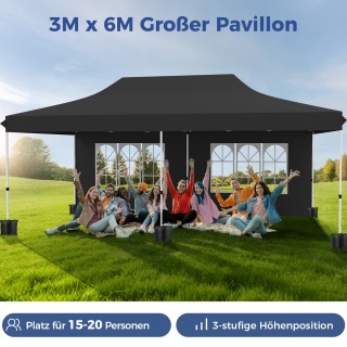 Costway Επαγγελματική Μαύρη Τέντα 3x6m με Αποσπώμενα Πάνελ & Σάκους...