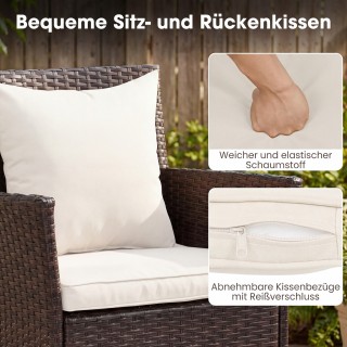 Costway Σετ Επίπλων Κήπου 3 Τεμαχίων με 2 Καρέκλες Ρατάν, Τραπέζι μ...