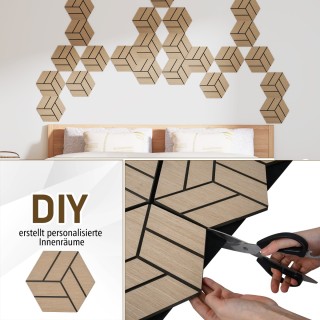 Costway Ξύλινες Ακουστικές Πλάκες Τοίχου με 9 Εξάγωνα Ηχοαπορροφητι...