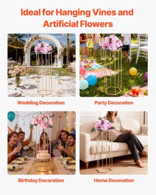 VEVOR Χρυσή Εξαγωνική Ανθοστήλη - Σετ 10 Τεμαχίων για Γάμο & Εκδηλώ...