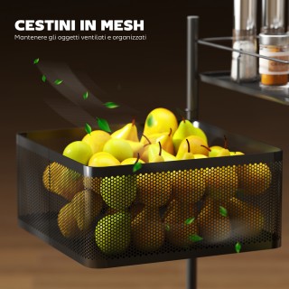 HOMCOM Τρόλεϊ Κουζίνας με 3 Επίπεδα και Περιστρεφόμενα Μεταλλικά Κα...