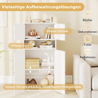 Costway Λευκή Βιβλιοθήκη 111 x 54 x 30 cm  με 4 Πόρτες και Ρυθμιζόμ...