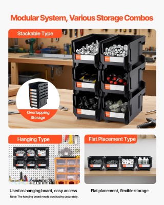 VEVOR Σετ από 12 Πλαστικές Στοιβαζόμενες Αποθηκευτικές Θήκες, Μέγεθ...