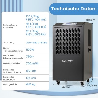 Costway Εμπορικός Αφυγραντήρας 118L/Η με Αποστραγγιστικό Σωλήνα, Χρ... Costway Εμπορικός Αφυγραντήρας 118L/Η με Αποστραγγιστικό Σωλήνα, Χρ...
