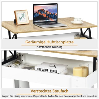 Costway Λευκός & Φυσικός Καναπές - Τραπέζι με Ανυψωμένη Επιφάνεια γ...