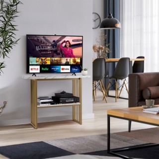 Costway  Διώροφος Κονσόλα Τραπέζι με Τεχνητό Μάρμαρο και Χρυσό Μετα...